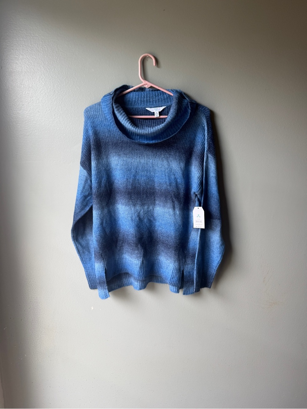 NWT Blue Ombre Cowl Neck Sweater Womens Medium Soft Cozy Casual Fall Winter